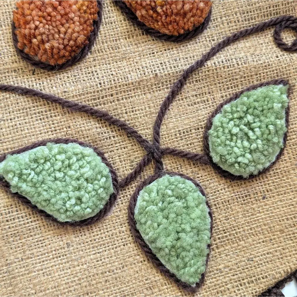 Groovy 1970s Vintage Burlap Wall Hanging with Owl & Flowers